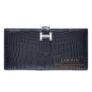 エルメス ベアンスフレ ブルーインディゴ クロコダイル アリゲーターマット シルバー金具 HERMES Bearn Soufflet Blue indigo Matt alligator crocodile skin Silver hardware