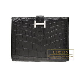 エルメス　ベアンコンパクト　ブラック　クロコダイル　アリゲーターマット　シルバー金具　HERMES　Bearn compact wallet　Black　Matt alligator　crocodile skin　Silver hardware