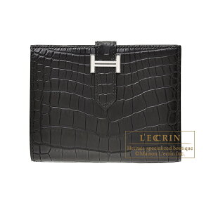 GX@xARpNg@ubN@NR_C@AQ[^[}bg@Vo[@HERMES@Bearn compact wallet@Black@Matt alligator@crocodile skin@Silver hardware