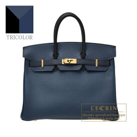 エルメス　バーキントリコロール25　ブルードプリュス/ブルーインディゴ/ブラック　ヴォーエプソン　ゴールド金具　HERMES　Birkin Tricolore bag 25　Blue de presse/Blue indigo/Black　Epsom leather　Gold hardware