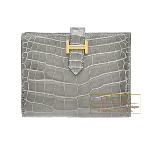 GX@xARpNg@OV}@NR_C@AQ[^[@S[h@HERMES@Bearn compact wallet@Gris ciment@Alligator@crocodile skin@Gold hardware