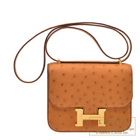 エルメス　コンスタンスミニ　ミラー　ゴールド　オーストリッチ　ゴールド金具　HERMES　Constance mini　Mirror　Gold　Ostrich leather　Gold hardware