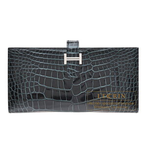 GX@xAXt@F[\[@NR_C@AQ[^[@Vo[@HERMES@Bearn Soufflet@Vert rousseau@Alligator@crocodile skin@Silver hardware