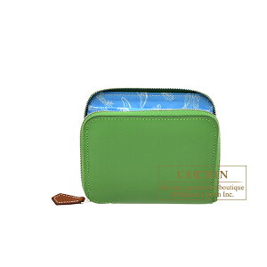 GX@AUbv@VNC RpNg@F[bJ/ZXg@H[Gv\/VN@Vo[@HERMES@Azap@Silk'In Compact@Vert yucca/Celeste@Epsom leather/Silk@Silver hardware