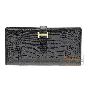 GX@xAXt@ubN@NR_C@AQ[^[@S[h@HERMES@Bearn Soufflet@Black@Alligator@crocodile skin@Gold hardware