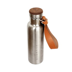 +LUMBER by Hacoa THERMO BOTTLE ステンレス素材の水筒に銘木を組み合わせたおしゃれなサーモボトル(革ストラップ付き)