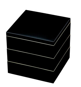 若泉漆器 3段重箱 5.5寸彩美重 黒マット天金(内黒) H-155-55A