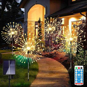 イルミネーションライト 屋外 防水 ソーラー ガーデンライト LEDイルミネーション 8つモード 4本セット ソーラー充電 自動点灯/消灯 埋め込み リモコン付き おしゃれ かわいい 省エネ 電飾飾