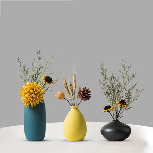 花瓶 陶器 一輪挿し ミニ おしゃれ フラワーベース 3点セット小さめ 和風花瓶 日本 ブラックセラミック 黒 植木鉢インテリア飾り プレゼント