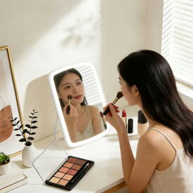 マラソン限定クーポン実施中 女優ミラー 卓上LEDライト付き鏡 三色調光 明るさ調節 タッチボタン ドレッサーミラー 化粧鏡 卓上 ミラー ライトミラー おしゃれ 北欧