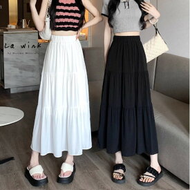 スカート ロング ゴム 夏 ドレープミディスカート レディース チュール ロングスカート ロング フェミニン フレア マキシスカート フレアスカート ハイウエスト ウエストゴム 大きいサイズ Aライン きれいめ ふんわり ボリューム 春 夏 送料無料 オフィス OL