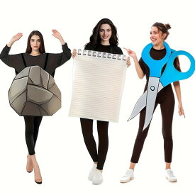【送料無料】3点セットのじゃんけんハロウィンコスチューム、ユニセックスパーティーウェア、面白いハロウィン・クリスマスパーティー用衣装、女性用ドレスアップアクセサリー、ポリエステル製、洗濯不可、ポップカルチャーをテーマにしたデザイン、位置印刷、羽なし