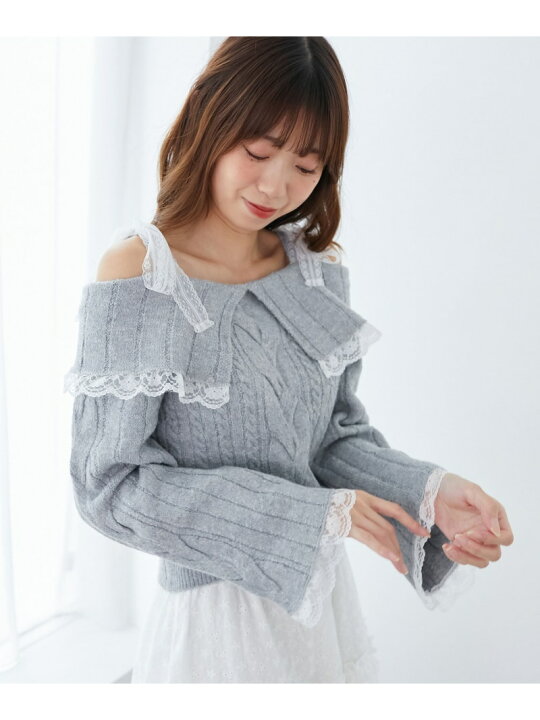 楽天市場】【SALE／15%OFF】レースリボンオフショルケーブルニット 