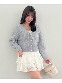 【SALE／50%OFF】ビジューマシュマロカーディガン MAJESTIC LEGON マジェスティックレゴン トップス カーディガン ブラック グレー ピンク ホワイト【RBA_E】[Rakuten Fashion]