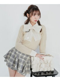 【SALE／50%OFF】フリルトリムリボンタイセットニット MAJESTIC LEGON マジェスティックレゴン トップス ニット ホワイト グレー ベージュ【RBA_E】[Rakuten Fashion]