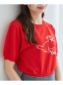 【SALE／60%OFF】キャットジャカード半袖ニット MAJESTIC LEGON マジェスティックレゴン トップス ニット ブラック レッド ホワイト【RBA_E】[Rakuten Fashion]