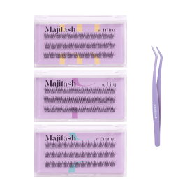 Majilash Petite Collection のり不要 貼るまつげ つけまつげ ポータブル 3種セット 専用ツイーザー付き Mira Emma Lily 選べる2色 お試し ナチュラル 束感 まつエク風 アイラッシュ 透明軸