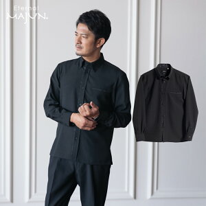 かりゆしウェア 日本製 沖縄 かりゆし シャツ 長袖 ボタンダウン 喪服 黒 ブラック アロハシャツ アロハ MAJUN