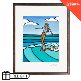 ヘザーブラウン アートプリント Summer Surf Girl 28.0×35.5cm ウッドフレーム付き【heather brown HEATHER BROWN ハワイ 絵画 ヘザーブラウン ハワイ アーティスト 絵画 絵 ハワイアンアート 海 絵 ハワイアン雑貨】