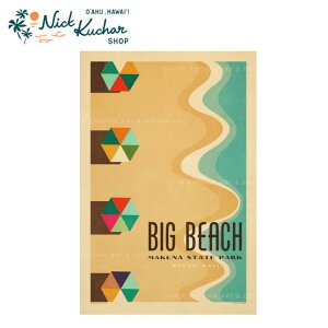 ニックカッチャー ハワイトラベルプリント Big Beach, Makena Maui【Nick Kuchar nickkuchar ハワイ  ハワイアンアート ハワイアン雑貨 ポスター 絵画 絵 ハワイ アーティスト マウイ島 】