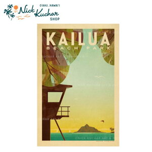 ニックカッチャー ハワイトラベルプリント Kailua Beach Park【Nick Kuchar nickkuchar ハワイ  ハワイアンアート ハワイアン雑貨 ポスター 絵画 絵 ハワイ アーティスト カイルアビーチ ワイキキ】