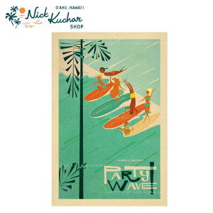 ニックカッチャー ハワイトラベルプリント Canoes Waikiki - Party Wave【Nick Kuchar nickkuchar ハワイ  ハワイアンアート ハワイアン雑貨 ポスター 絵画 絵 ハワイ アーティスト ワイキキ 】