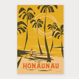 ニックカッチャー ハワイトラベルプリント Honaunau - Hawaii Island【Nick Kuchar nickkuchar ハワイ 　ハワイアンアート ハワイアン雑貨 ポスター 絵画 絵 ハワイ アーティスト ハワイ島 】