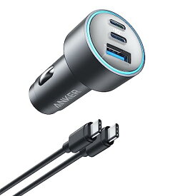 Anker 535 Car Charger (67W) with USB-C & USB-C ケーブル (PD対応 67W 3ポート USB-C カーチャージャー) 【Power Delivery対応/PowerIQ 3.0搭載 / コンパクトサイズ】Ma