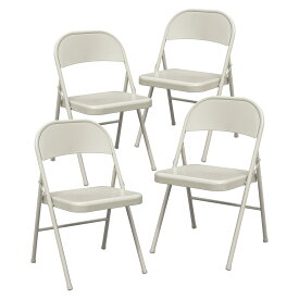 BOOSDEN パイプ椅子 折りたたみチェア 4脚セット ミーティング ダイニングチェア 会議椅子 背もたれ ダイニングチェア いす 折りたたみ椅子 アウトドア 折り畳み 金属製 省スペース イベント シンプル ブラック（鋼椅子 ベージュ色）
