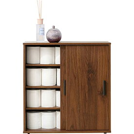 萩原(Hagihara) トイレラック 収納 スリム 洗面所収納 扉 棚板 取っ手 付き 引き戸 薄型 コンパクト 幅59×奥行19.5×高さ61 ブラウン RTR-1138BR