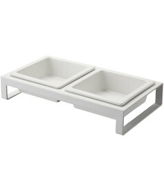 山崎実業(Yamazaki) ペットフードボウルスタンドセット タワー ホワイト 約W29XD15.5XH6cm ペット用品 エサ入れ 4206