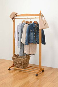 萩原 ハンガーラック コートラック コートハンガー キャスター付き 【収納力と使いやすさの両立】 衣類収納 天然木 木製 ナチュラル 幅90cm VR-7238NA