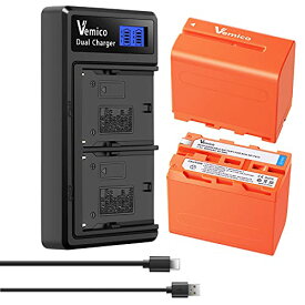 Vemico NP-F970 互換バッテリー 大容量 充電器付き デュアルバッテリー 互換 LCD付き カメラ チャージャー usb-c入力 2個同時充電可能 Sony NP-F750,F530,F550,F770,F960,F975,F930,F570,