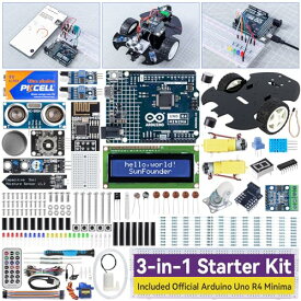 SunFounder オリジナル Arduino Uno R4 Minima 対応 スターターキット究極版 3 in 1 IoT/スマートカー/基本キット オンラインチュートリアル(日本語)付き 初心者にも最適（オリジナル Arduino Uno R4 M