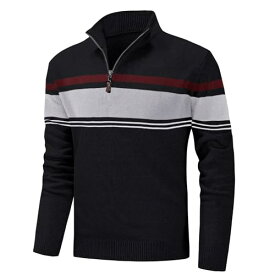 [KEFITEVD] ニットセーター ゆったり メンズ ゴルフ セーター 大きいサイズ カジュアルウェア vネック インナー 長袖 テニス 春服 ブラック+ライトグレー L