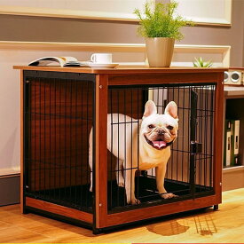 Shinyever 犬 サークル ウッディサークル 犬 ゲージ 屋根付き ペットケージ ペットサークル ドッグゲージ 木製 犬 ゲージ 兎 ケージ 幅60×奥行46×高さ60cm 中小型犬用 インテリア 引き出し式トレー 1台3役 お掃除が楽々（M)