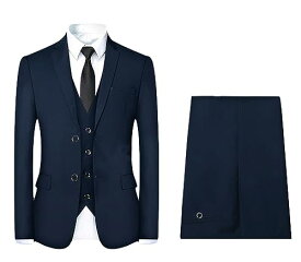 [YFFUSHI] スーツ メンズ 3点セット ジャケット スラックス ベストチェック 大きいサイズ 無地 スリムタイプ ビジネス 結婚式 面接 就職