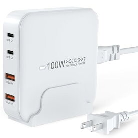 GOLDNEXT 100W PD 充電器 4ポート 卓上急速充電器（Type-C*2&USB-A*2） USB-C充電器 PSE技術基準適合 GaN III (窒化ガリウム)採用 タイプC急速充電器 PD3.0/QC3.0/PPSに対応 ケーブル付き Ma