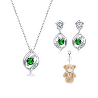 [Free bird] エメラルド ネックレス レディース ピアス セット 5月 誕生石 シルバー925 葉の形 アクセサ…