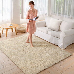 Beddiny カーペット ラグ ラグマット 洗えるラグ【中層:極厚30D高密度ウレタン 独自技術の抗菌防臭加工】絨毯 オールシーズン快適に使用 滑り止め付き 高密度シャギーラグ ライトキャメル 80×