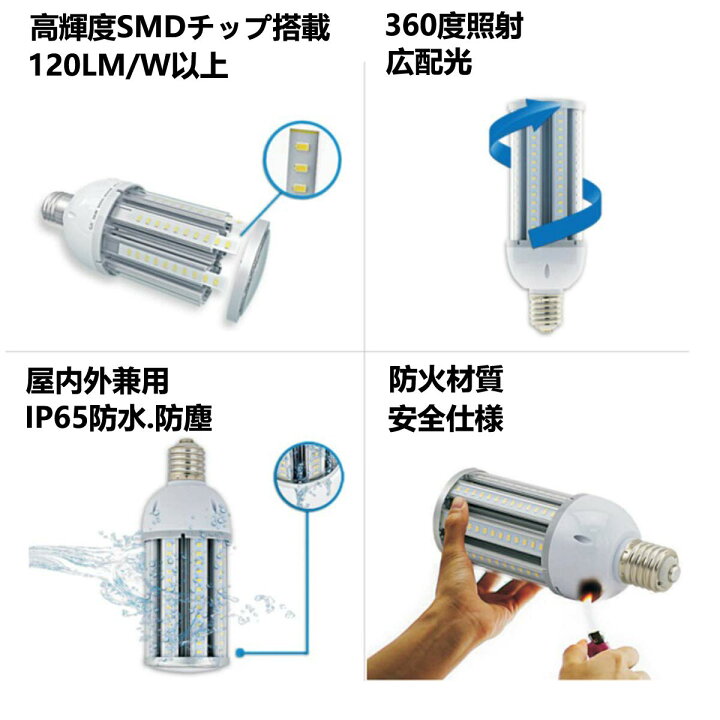 楽天市場】Fwaytech LEDコーン型電球 防水 E26口金 54W 6800LM以上 