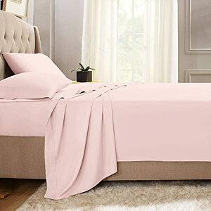Pizuna コットンフラットシーツ ダブル400スレッドカウント 梳毛ロングステープル綿100%サテン織り洗濯機で洗える高級フラットシーツ 1枚180x270cm(ライトピンク)