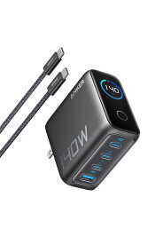 Anker Charger (140W, 4 Ports) with USB-C & USB-C ケーブル ダークグレー【PSE技術基準適合/折りたたみ式プラグ】MacBook PD対応Windows PC iPad iPhone Galaxy Andro