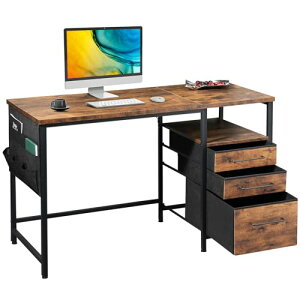 Maihail パソコンデスク引き出し付き 学習机 pcデスク 幅120cm×奥行55cm ゲーミングデスク左右入替可 在宅ワーク デスク オフィスデスク 勉強机 ビンテージ+ビンテージ