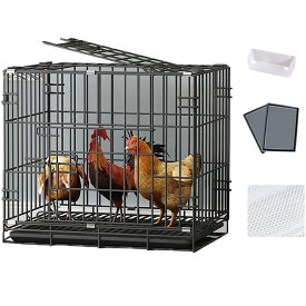 Puhang 鶏用ケージ 大型 鶏かご 鶏小屋 家庭用 飼育ケージ 家禽用ケージ 鶏舎 水入れトレー付き 天井扉 掃除しやすい 通気性 組み立て簡単 1羽 S 50*33*38CM ブラック(付属品：水入れ トレー)