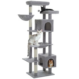 PETEPELA(ぺテぺラ) キャットタワー 大型猫用 スリム 多頭飼い 猫タワー 据え置き型 コンパクト 省スペース ハンモック サボテン 爪研ぎ 人気 おしゃれ かわいい シンプル 転倒防止ベルト付き 展望台 猫ベッドカバー取り外し可能 運動不足解消