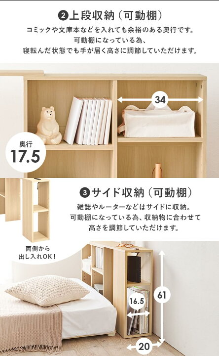楽天市場】萩原 ヘッドボード 後付け 伸縮 【S-Qサイズまで対応】 棚  