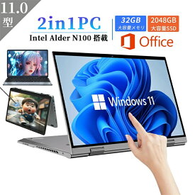 2in1PC タブレットpc ノートパソコン office付き タッチパネル 小型 持ち運び 11.0インチ フルHD intel高性能N100 DDR4 32GBメモリ SSD 2048GB パソコン Win11 2in1 MiniBook Bluetooth USB3.0 薄型 日本語キーボード