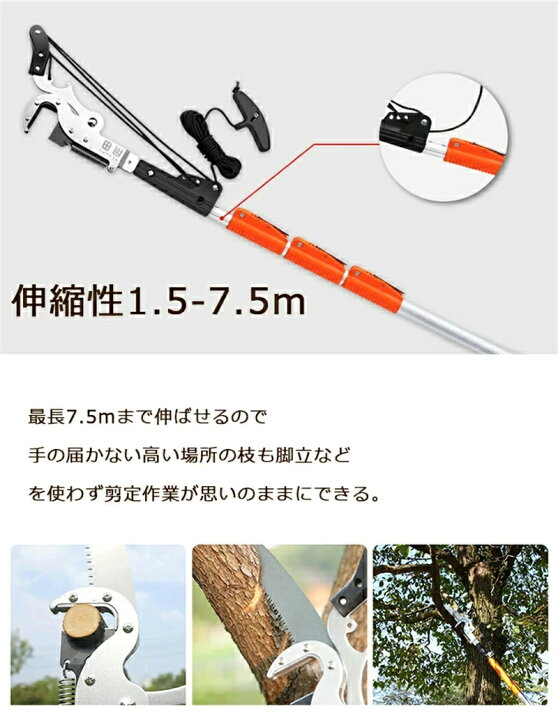 楽天市場】高枝切り 伸縮 7.5m 高枝のこぎり 伸縮式枝打ち鋸 枝打ち一 
