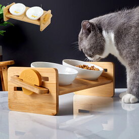 【SS限定★10%OFF 送料無料】 ペット食器台 フードボウル 食べやすい ペット 犬 猫 食器 ネコボウル お皿 天然竹 餌入れ ごはん皿 水入れ エサ皿 食器スタンド 高度調整 ねこ ご飯台 陶製 フードボウル ダブル おやつ皿 お水入れ 餌入れ 斜め